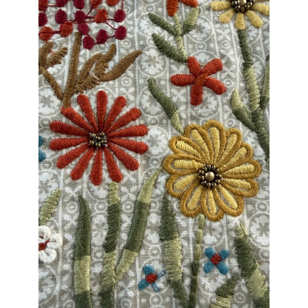 Vintage Pier 1 Floral Beaded Table Runner Dresser Scarf Linen Garden